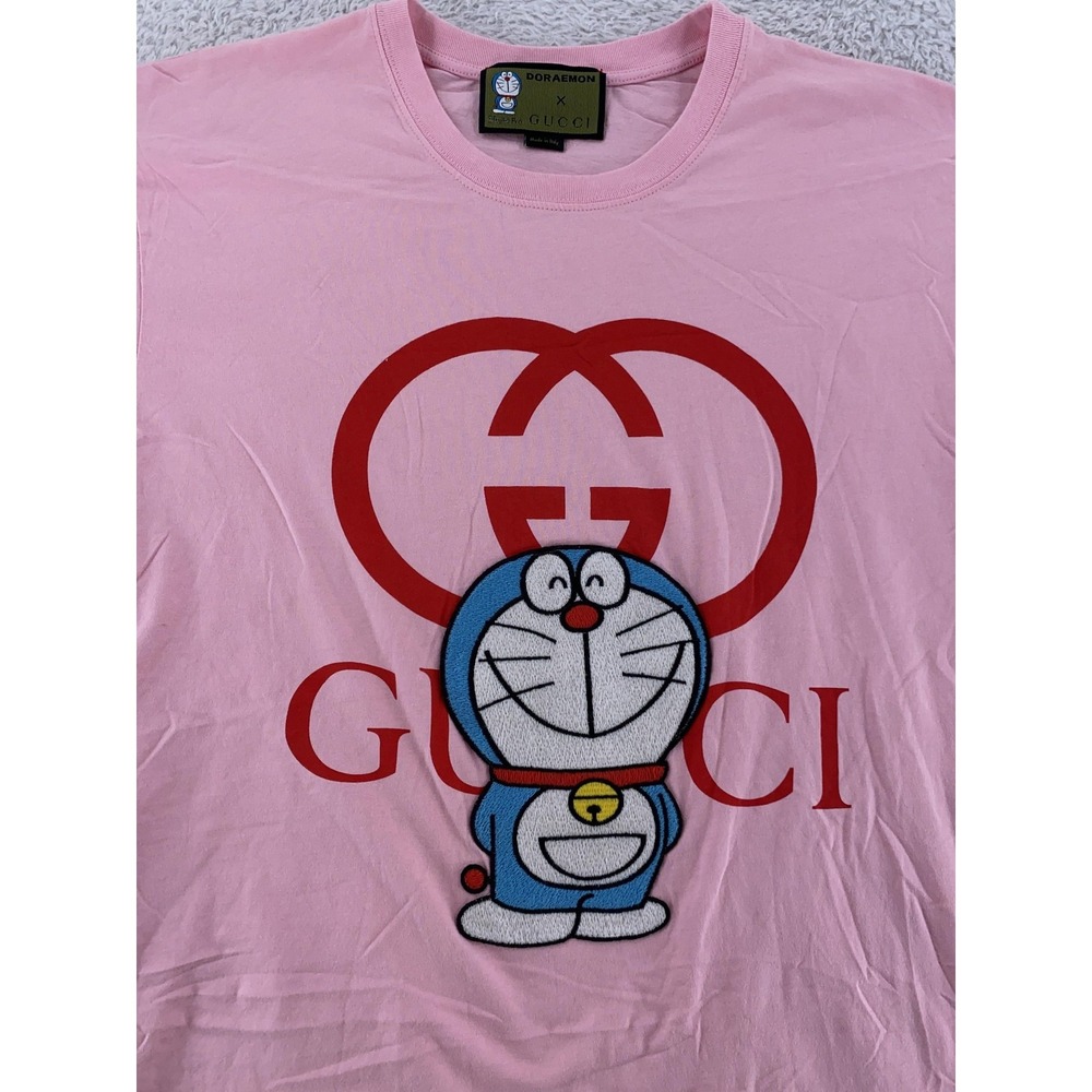 Gucci X Doraemon Shirt Mens Small Pink Made in Italy Anime Designer Tee Cartoon